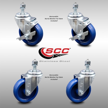 Service Caster 4 Inch SS Solid Polyurethane Swivel 1/2 Inch Threaded Stem Caster Brakes SCC, 2PK SCC-SSTS20S414-SPUS-121315-2-TLB-2